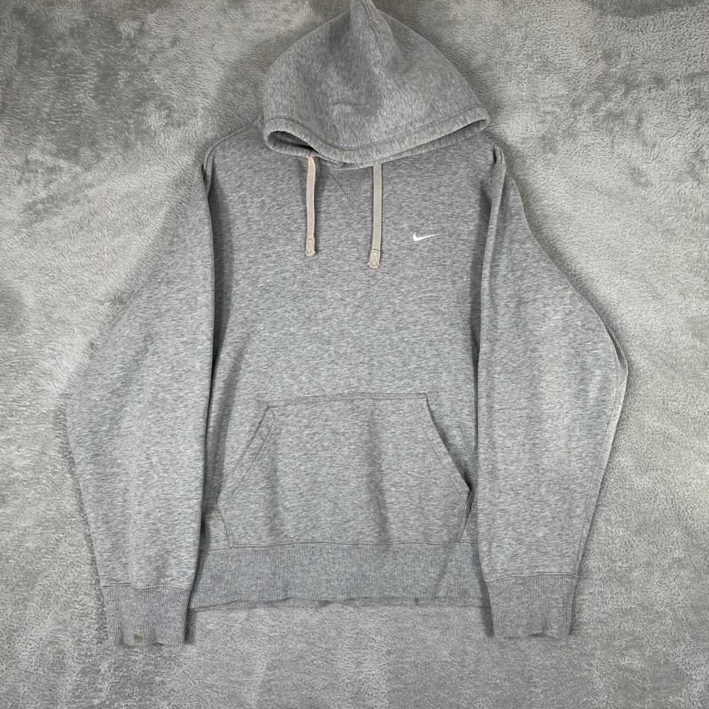 Nike Hoodie Mens XL Gray Embroidered Swoosh Pullover Pocket Y2K Sportswear